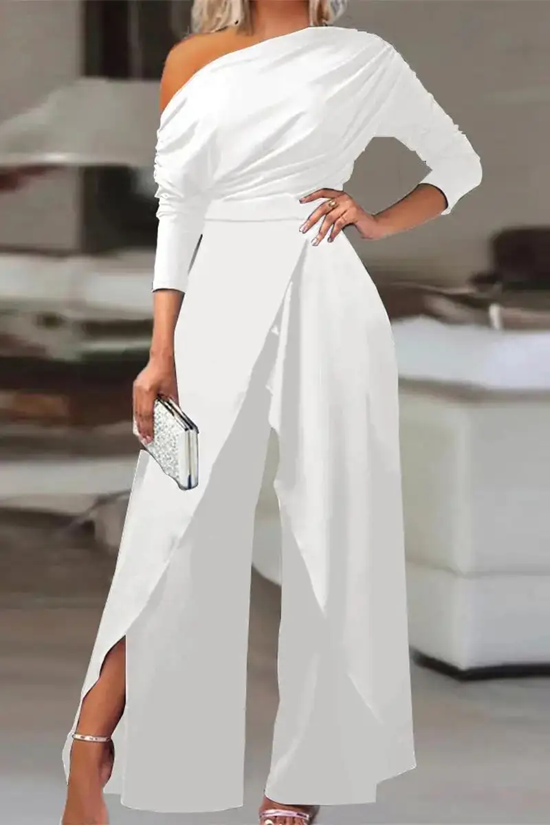 British Style Solid Backless Asymmetrical Oblique Collar Regular Jumpsuits(3 Colors)