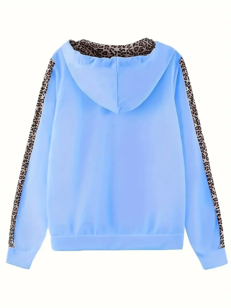 leopard Print Chic Two-piece Outfit Set - Stylish Zip Hoodie & Drawstring Joggers - Casual Everyday Wear for Women