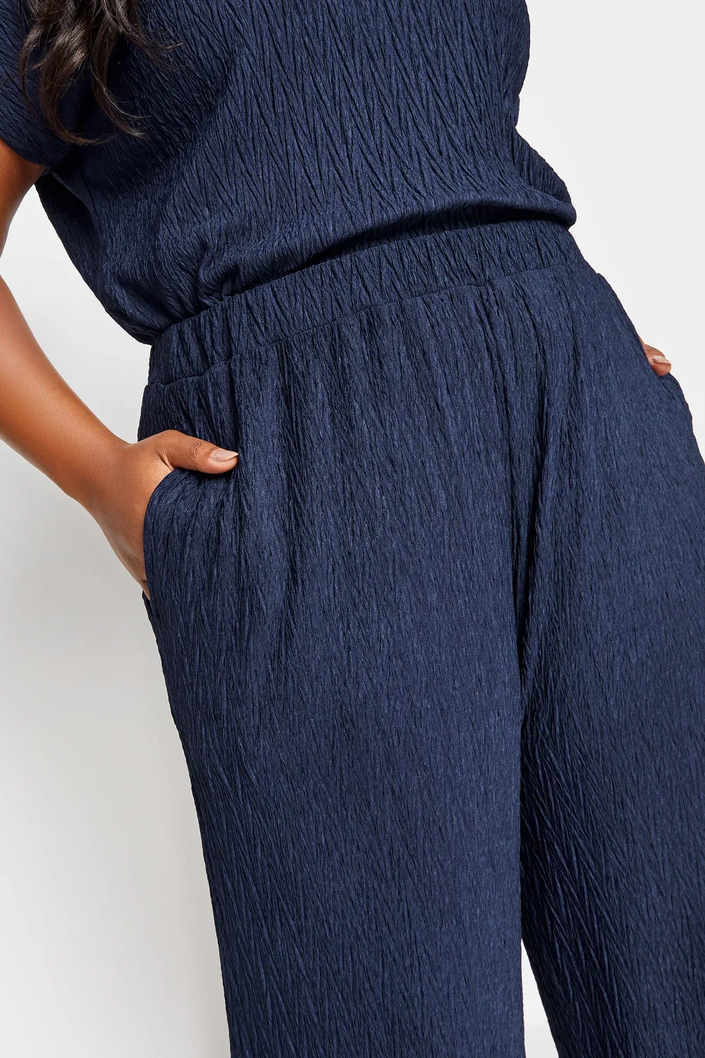 YOURS Curve Pink Crinkle Plisse Wide Leg Trousers