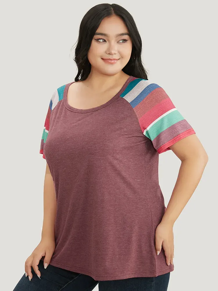 Striped Contrast Raglan Sleeve Round Neck T-shirt