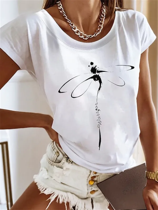 Women's T shirt Tee 100% Cotton Graphic Daily Weekend Print Black Short Sleeve Basic Round Neck