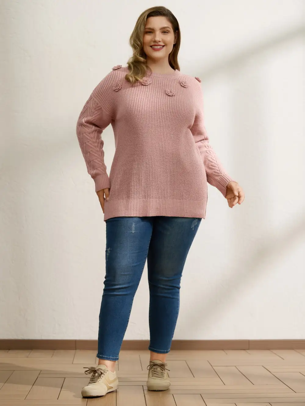 3D Floral Textured Pullover