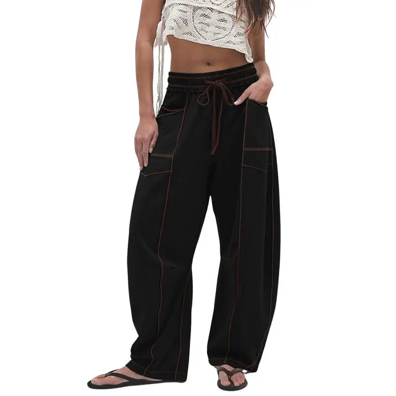 Women's High Waisted Barrel Sweatpants – Wide Leg Lounge Pants with Pockets