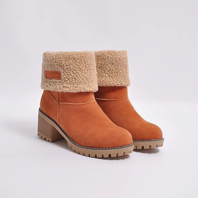 Women's Boots Snow Boots Plus Size Winter Boots Daily Fleece Lined Booties Ankle Boots Winter Pom-pom Chunky Heel Round Toe Fashion Casual Sweet Suede Faux Fur Loafer Solid Colored Black Red Orange