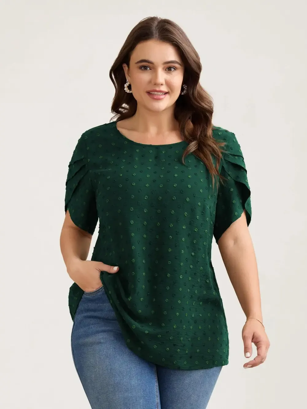 Textured Color Contrast Petal Sleeve Blouse