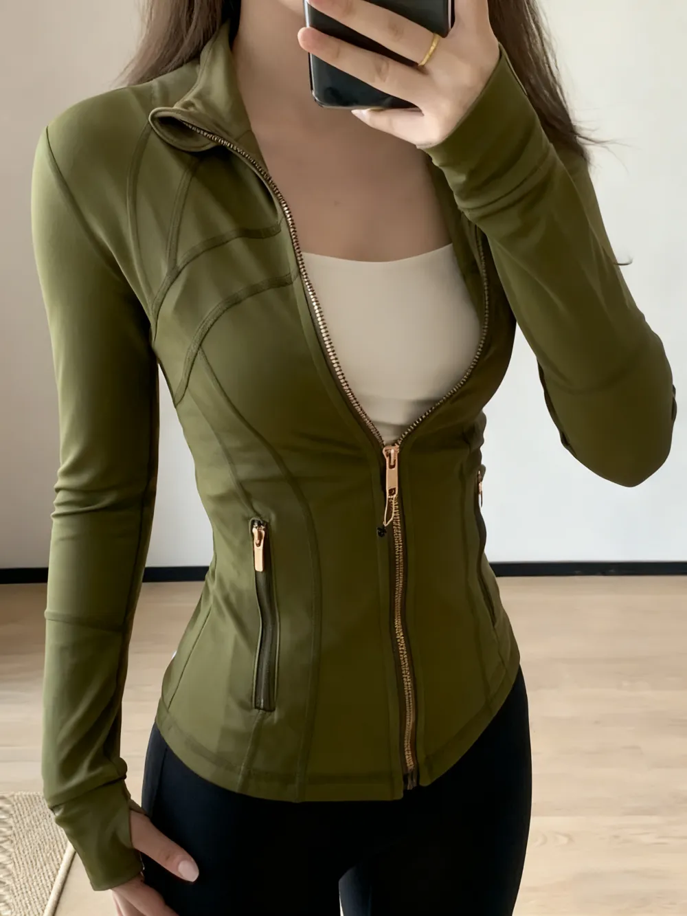 Gold-Zipper Yoga Jacket: Sports Stand-Up Collar
