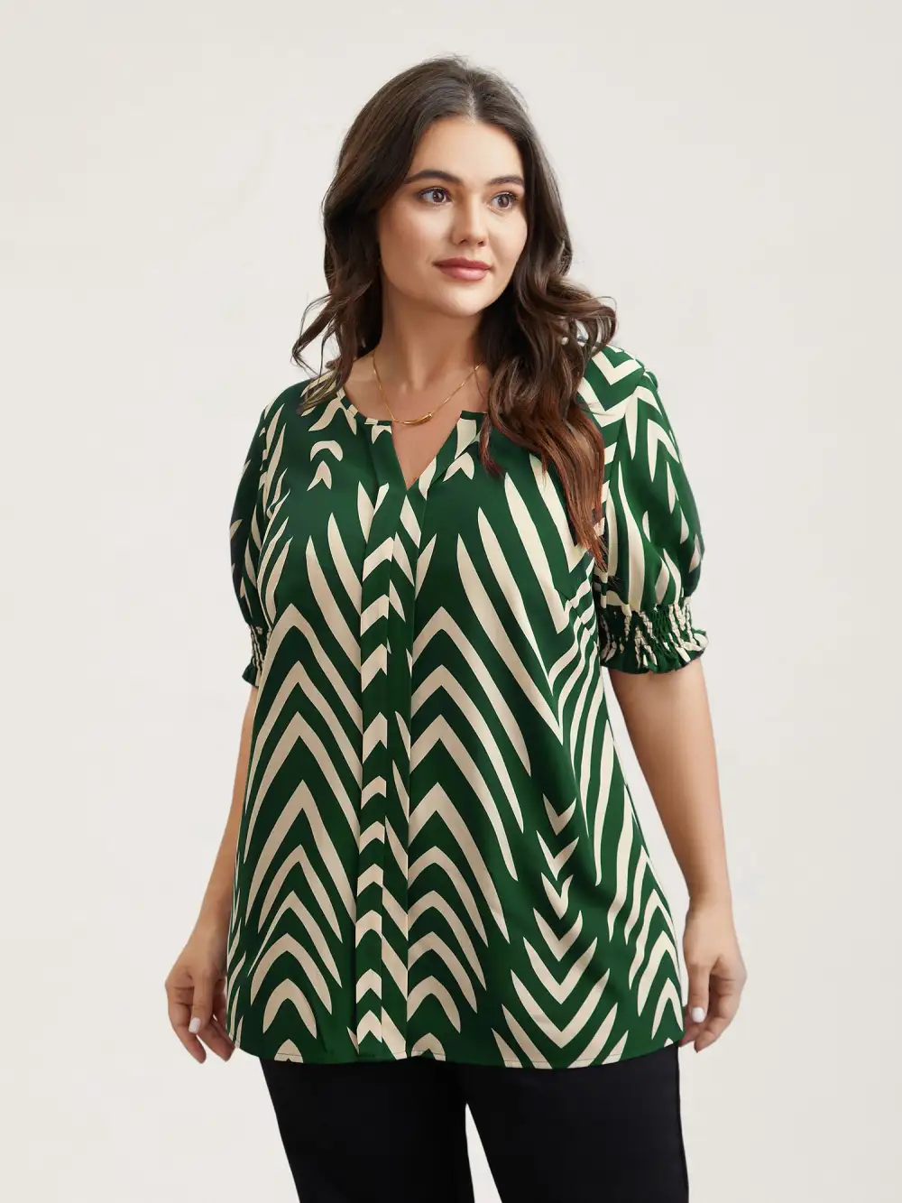 Geometric Print Ruffled Shirred Shirt