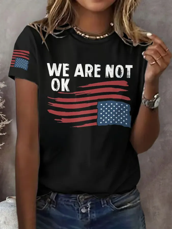 Retro We Are Not Ok Print T-Shirt