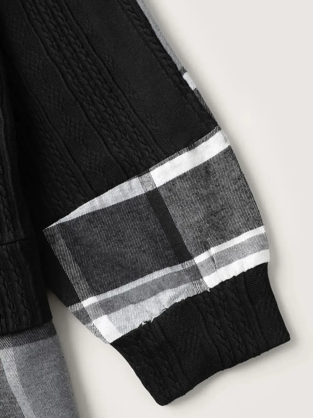 Plaid Contrast Print Relaxed-Fit Hoodie