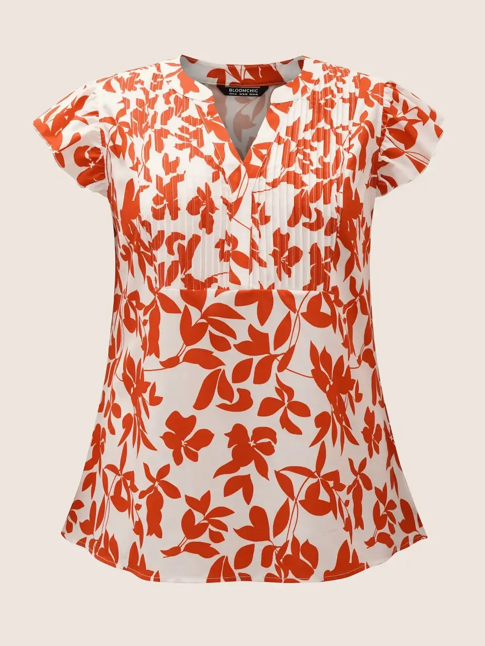 Silhouette Floral Print Notched Collar Pleated Blouse