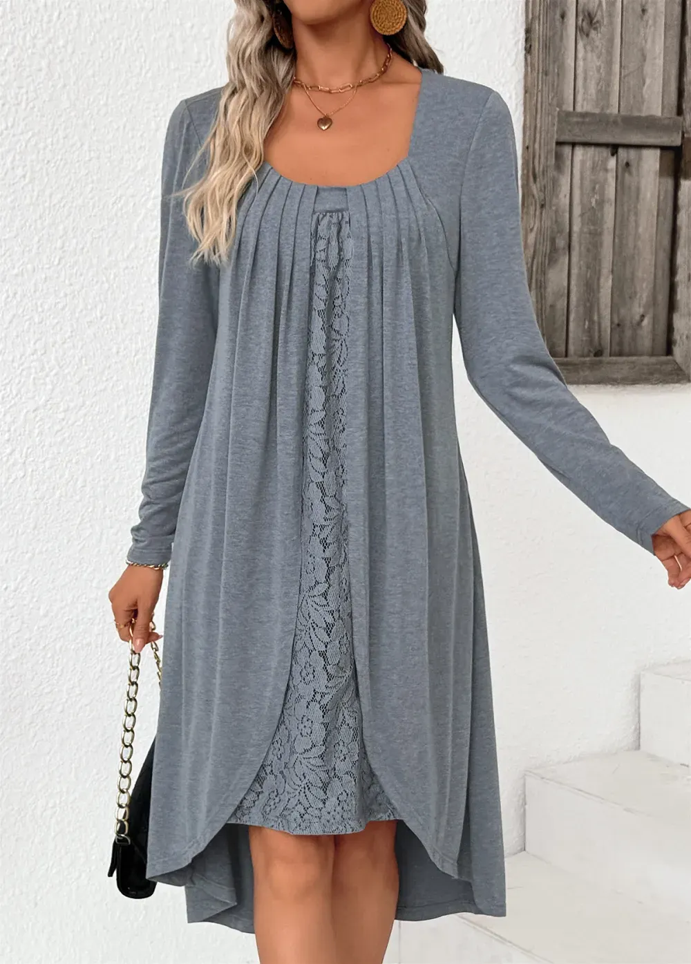 Dark Grey Marl Tummy Coverage High Low Dress
