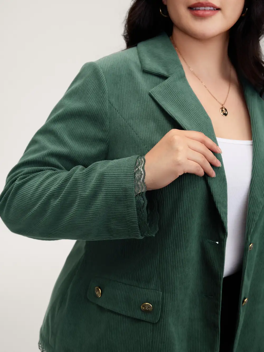 Corduroy Lace Trim Button Detail Blazer