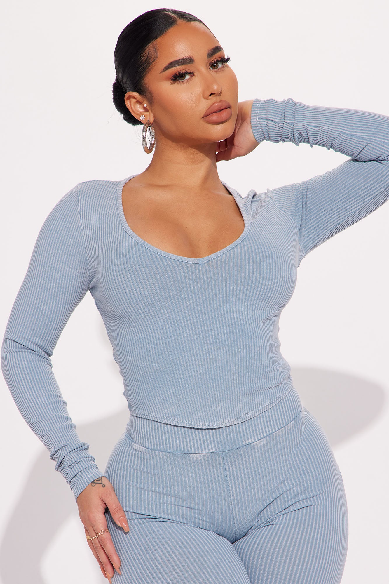Jade Ribbed Legging Set - Light Blue