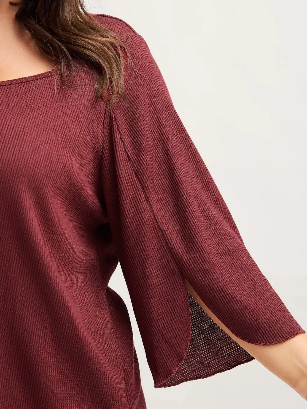 Split Bell Sleeve Waffle T-Shirt