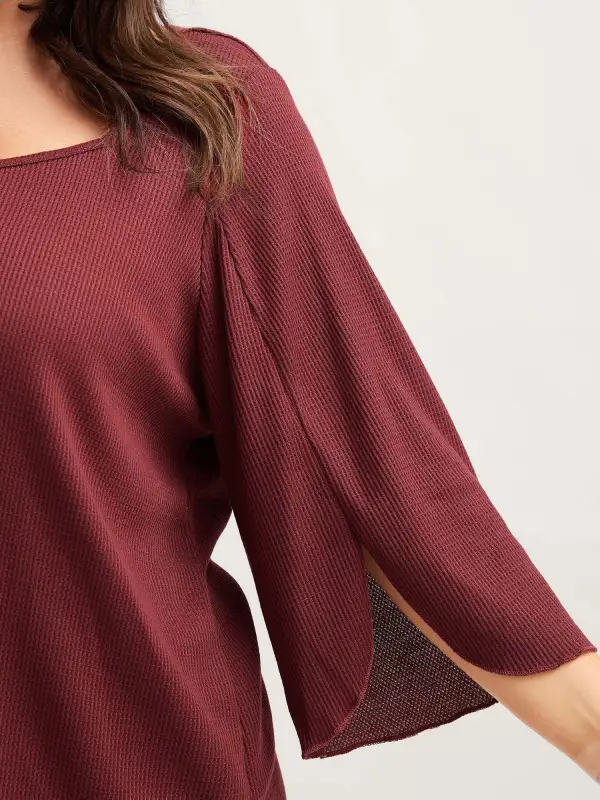 Split Bell Sleeve Waffle T-Shirt
