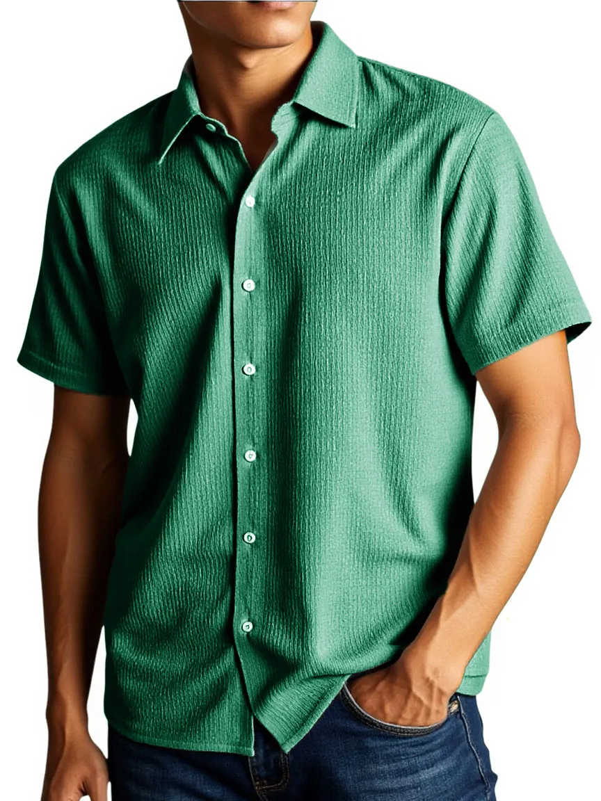 Men's Stylish And Comfortable Everyday Texture Fabric Short-sleeved Lapel Shirt