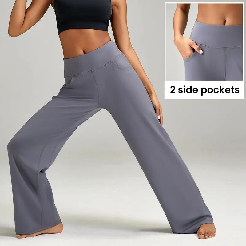 High Waisted Loose Wide Leg Yoga Pants for Women with Pockets Lounge Casual Work Pants