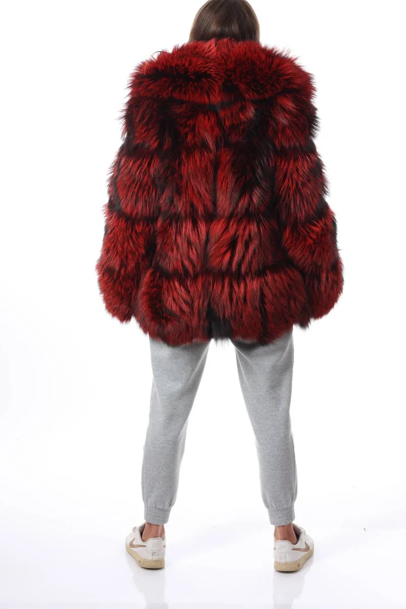 Red Fox Fur Waist Length Jacket
