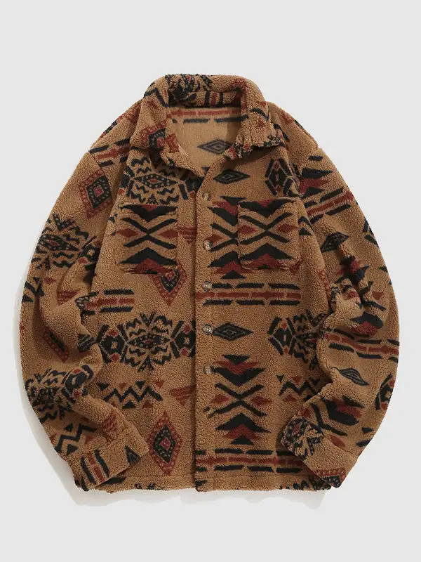 Men's Retro Ethnic Style Alpine Fleece Lapel Jacket
