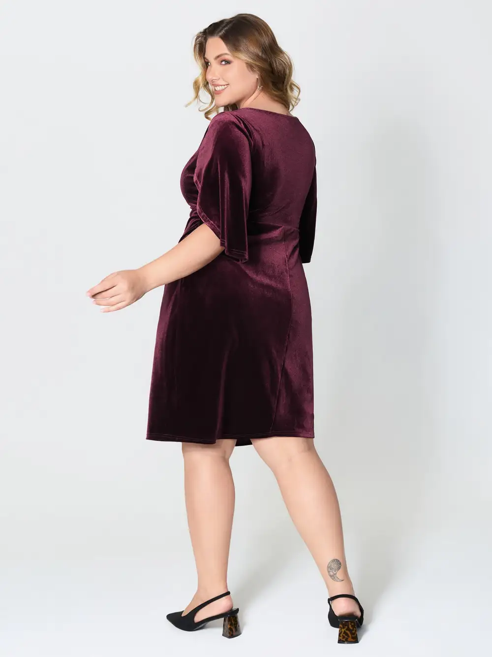 Petal Sleeve Pleated Waist-Defining Midi Dress