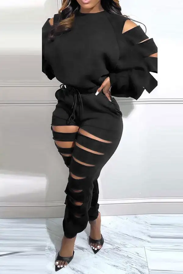 Black Burn-Out Pant Set