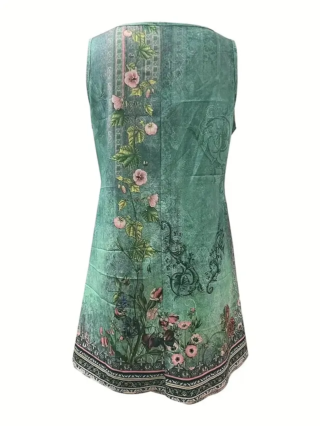 Women's Casual Dress Shift Dress Tank Dress Floral Button Print V Neck Mini Dress Active Fashion Outdoor Street Sleeveless Loose Fit Dark Gray Summer Spring XXL