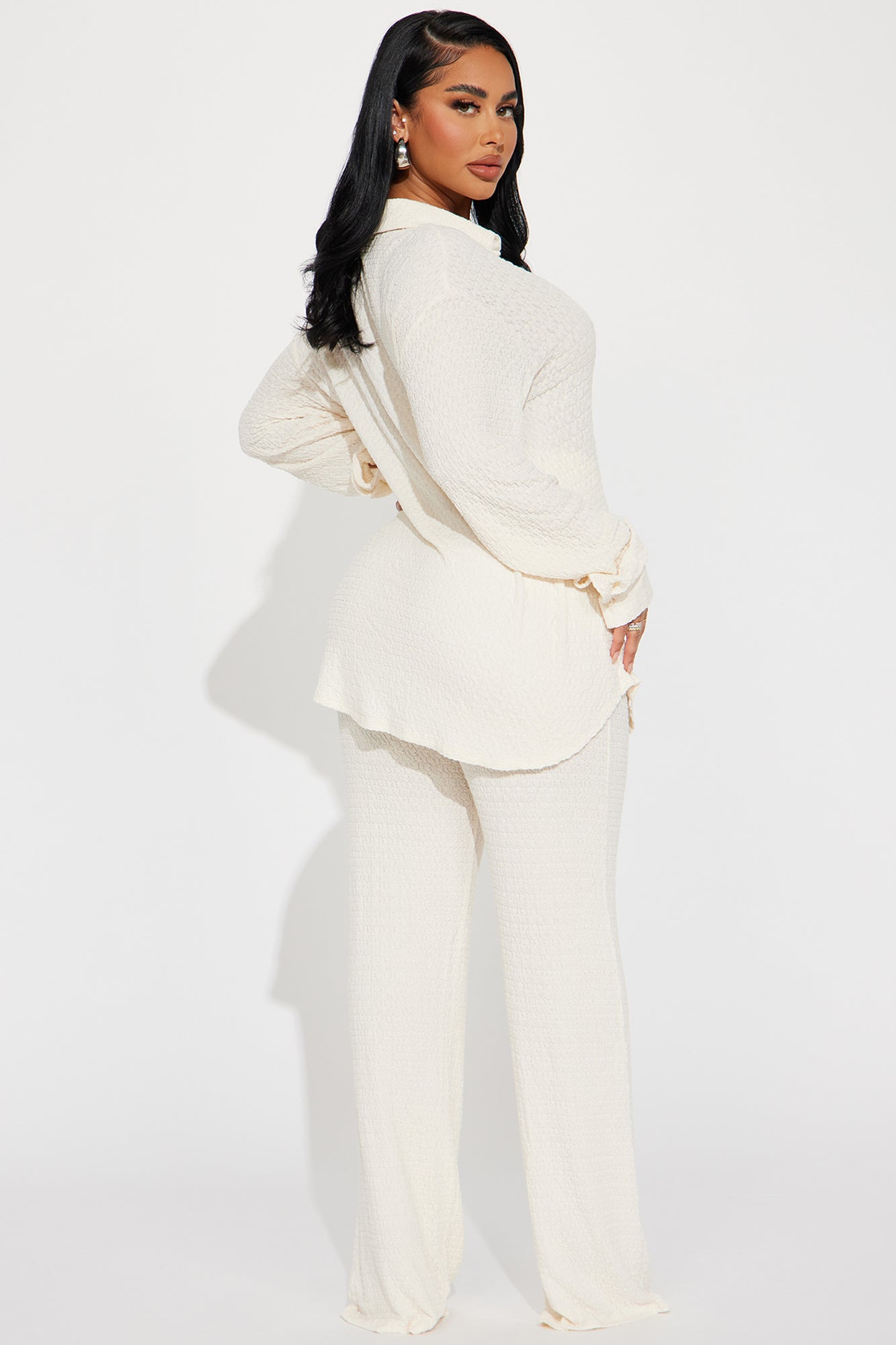 Fly With Me Textured Pant Set - Stone