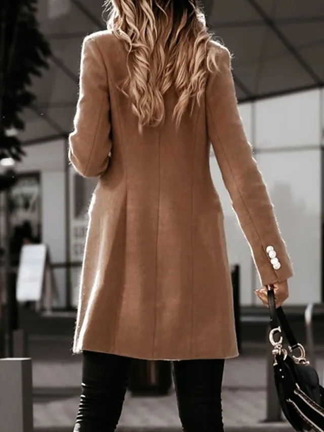 Women's Coat Outdoor Street Daily Fall Winter Long Coat Regular Fit Warm Breathable Streetwear Elegant Jacket Long Sleeve Solid Color Pocket White Black Gray