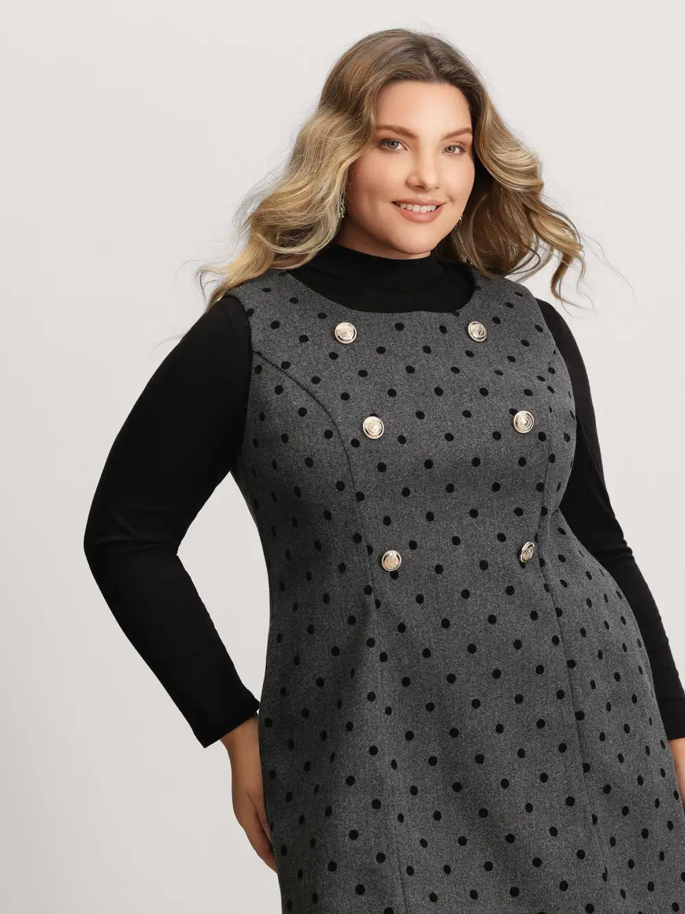 Polka-Dot Pockets Button Mini Dress