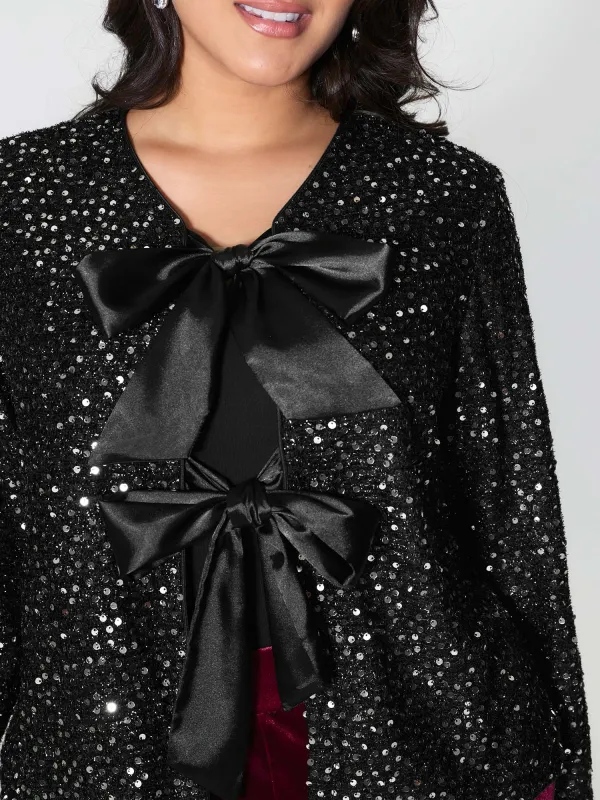 Sequin Bowtie Cropped Coat