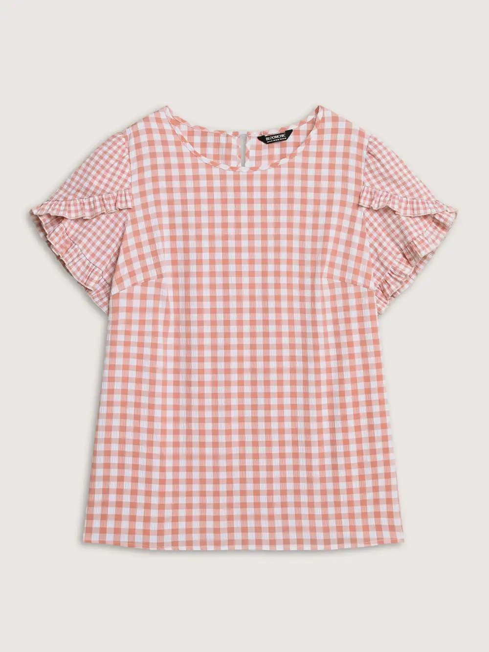 Sweet Gingham Wrinkled Petal Sleeve Blouse