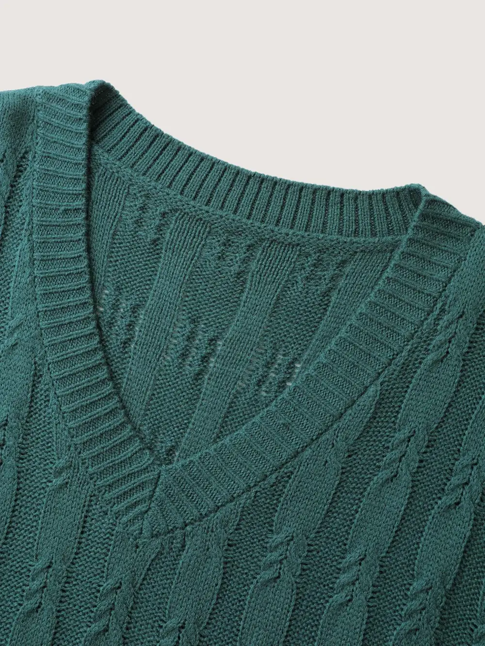Cable Knit Textured V-Neck Pullover
