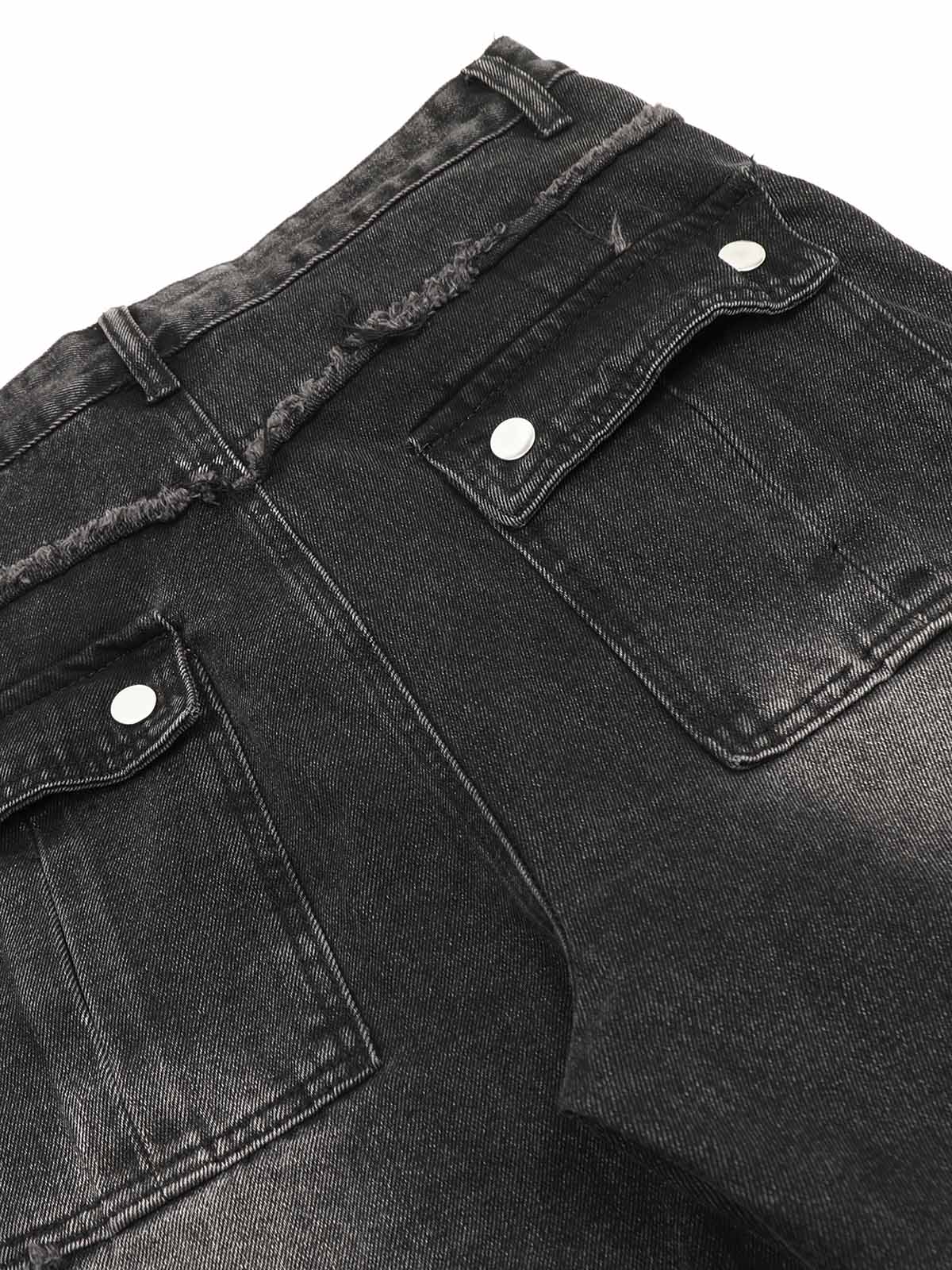 Detressed Raw Edge Multi-pocket Cargo Jeans