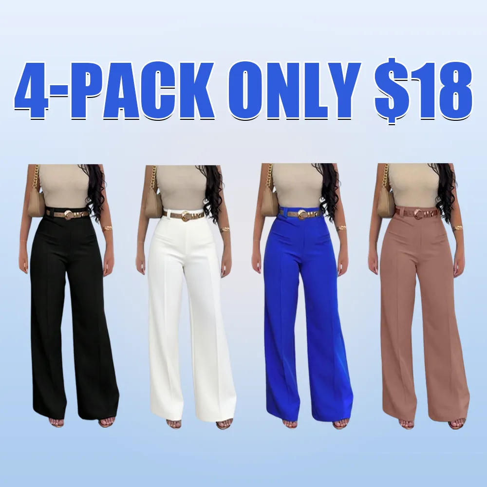 Women's Plain Pocket Wide Leg Fit Pants, Basic Classy Comfy Trousers for Spring & Fall