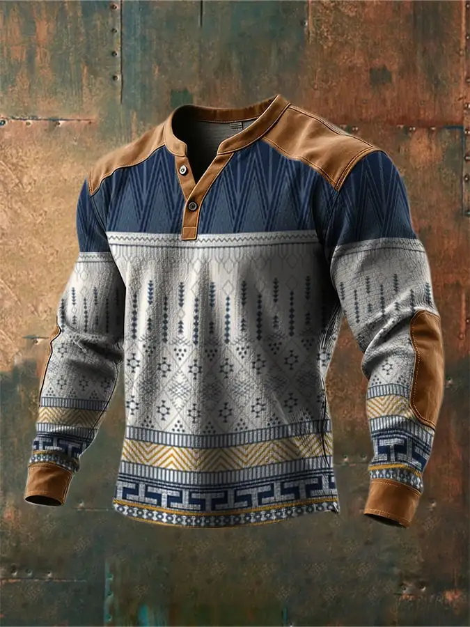 Men's Retro Western Print Casual Sweatshirt