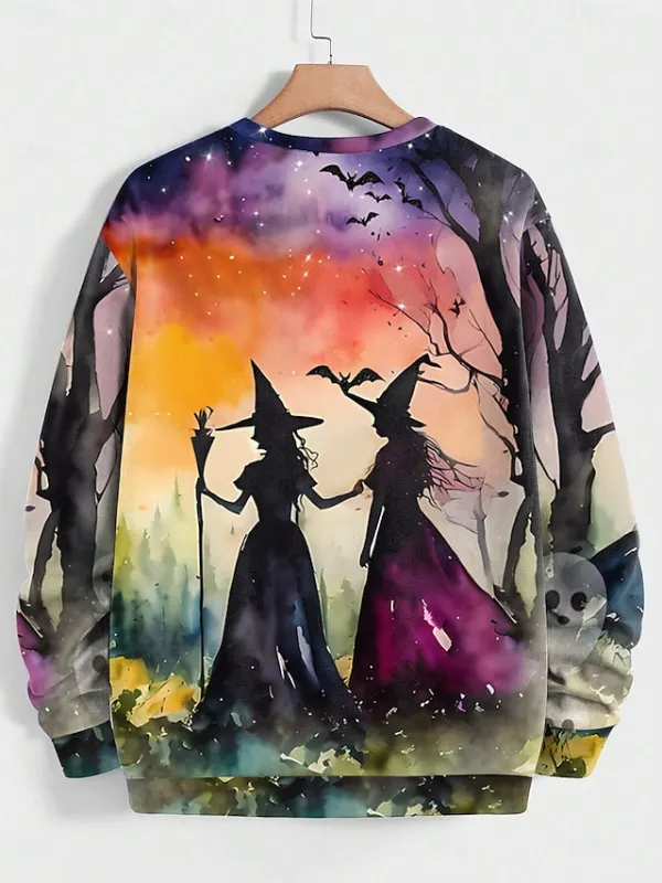 Women's Sweatshirt Halloween Witch Halloween Dailywear Print Blue Purple Orange Casual Loose Fit Crew Neck Long Sleeve Inelastic Spring Fall Winter