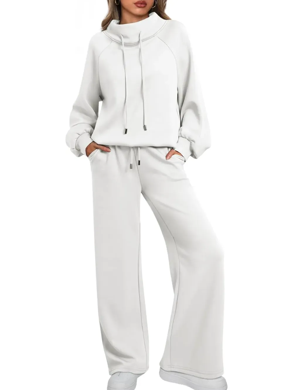 Lounge Sets for Women Sweatsuits 2 Piece Outfits 2024 Fall Drawstring Sweatshirt Wide Leg Sweatpants Tracksuit