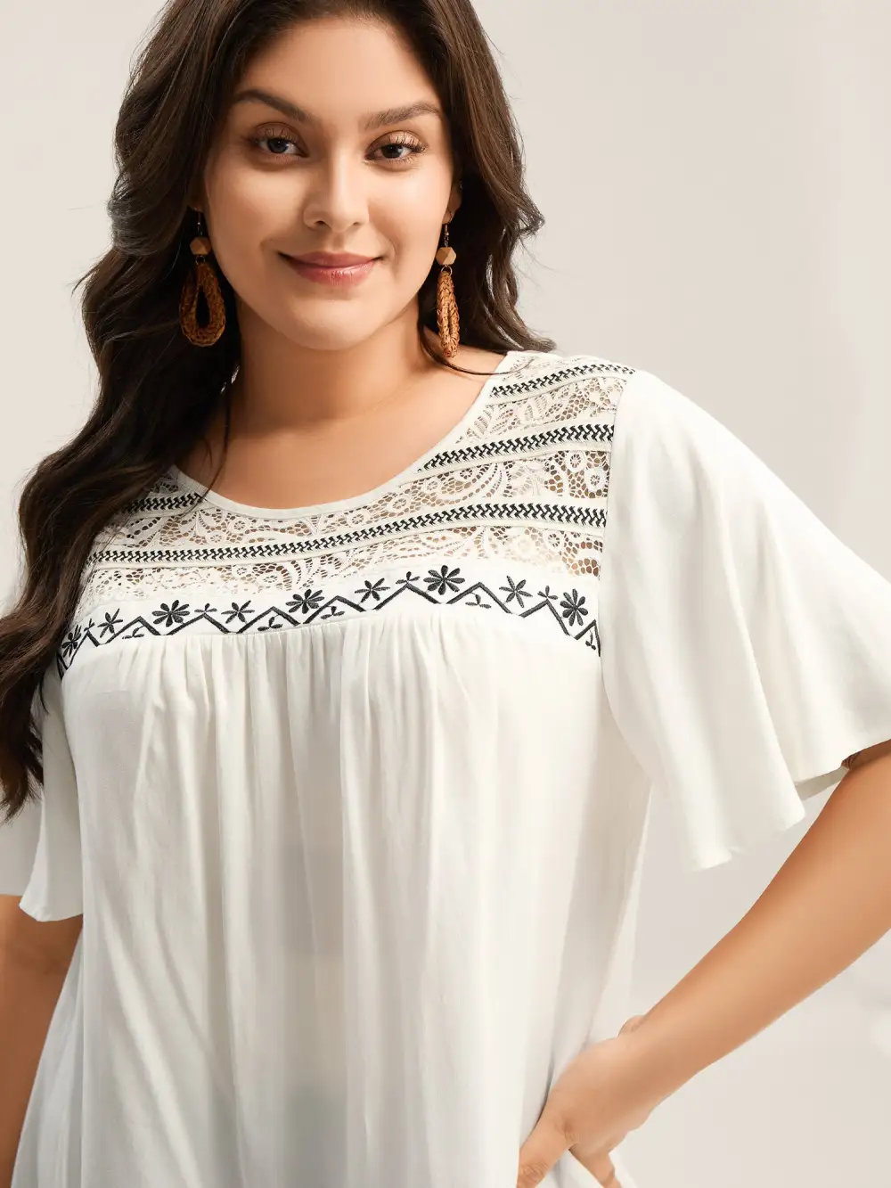 Stretchy Boho Neck Cut-Out Blouse