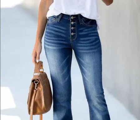 Blue Casual Buttoned Denim Jeans