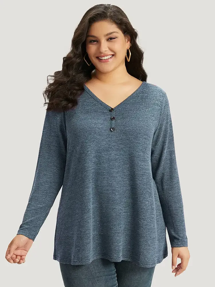 Heather Button Up Long Sleeve T-Shirt