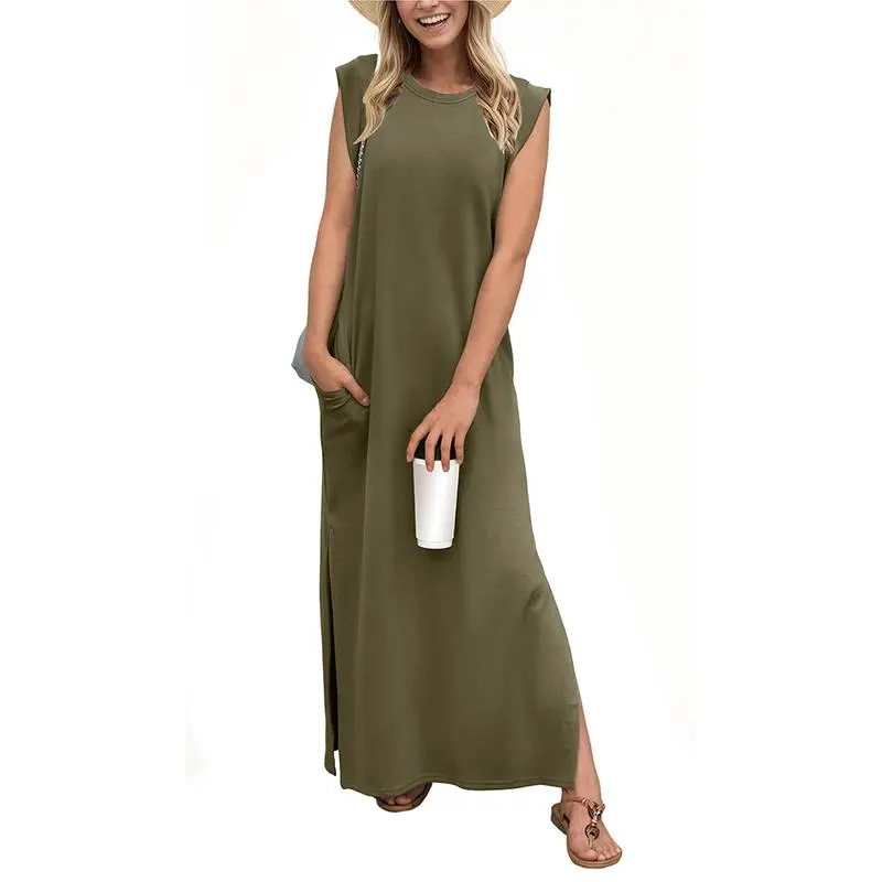 Women's Summer Maxi Dress with Pockets – Wrinkle-Free, Casual & Comfy