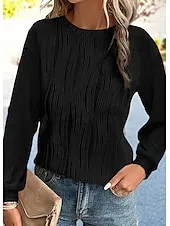 Women's Shirt Blouse Solid Color Basic Casual Long Sleeve Crew Neck Regular Tops Daily Patchwork Black White Beige Fall Winter