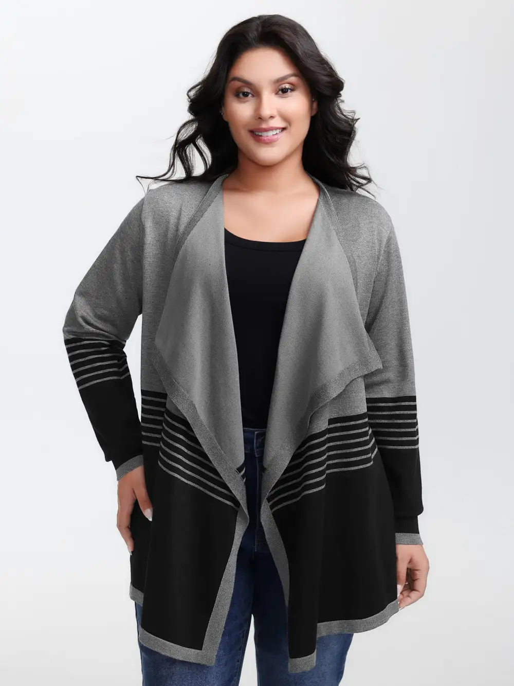 Supersoft Stripes Asymmetrical Collar Knit Cardigan
