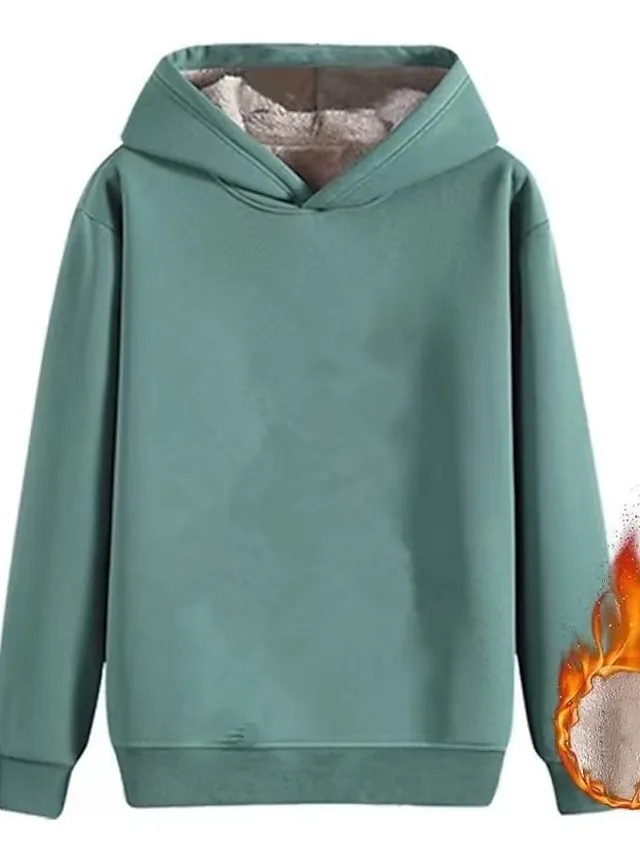 Women's Hoodie Sweatshirt Pullover Fleece Sherpa Fleece Teddy Black Yellow Pink Solid Color Street Casual Hoodie Long Sleeve Top Micro-elastic Fall & Winter