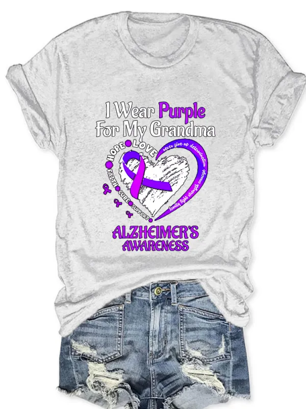 Women'S I Wear Purple For My Grandma Alzheimer'S Awareness Round-Neck T-Shirt