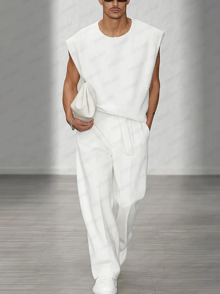 Urban Casual Shoulder Pad Tank Top Set