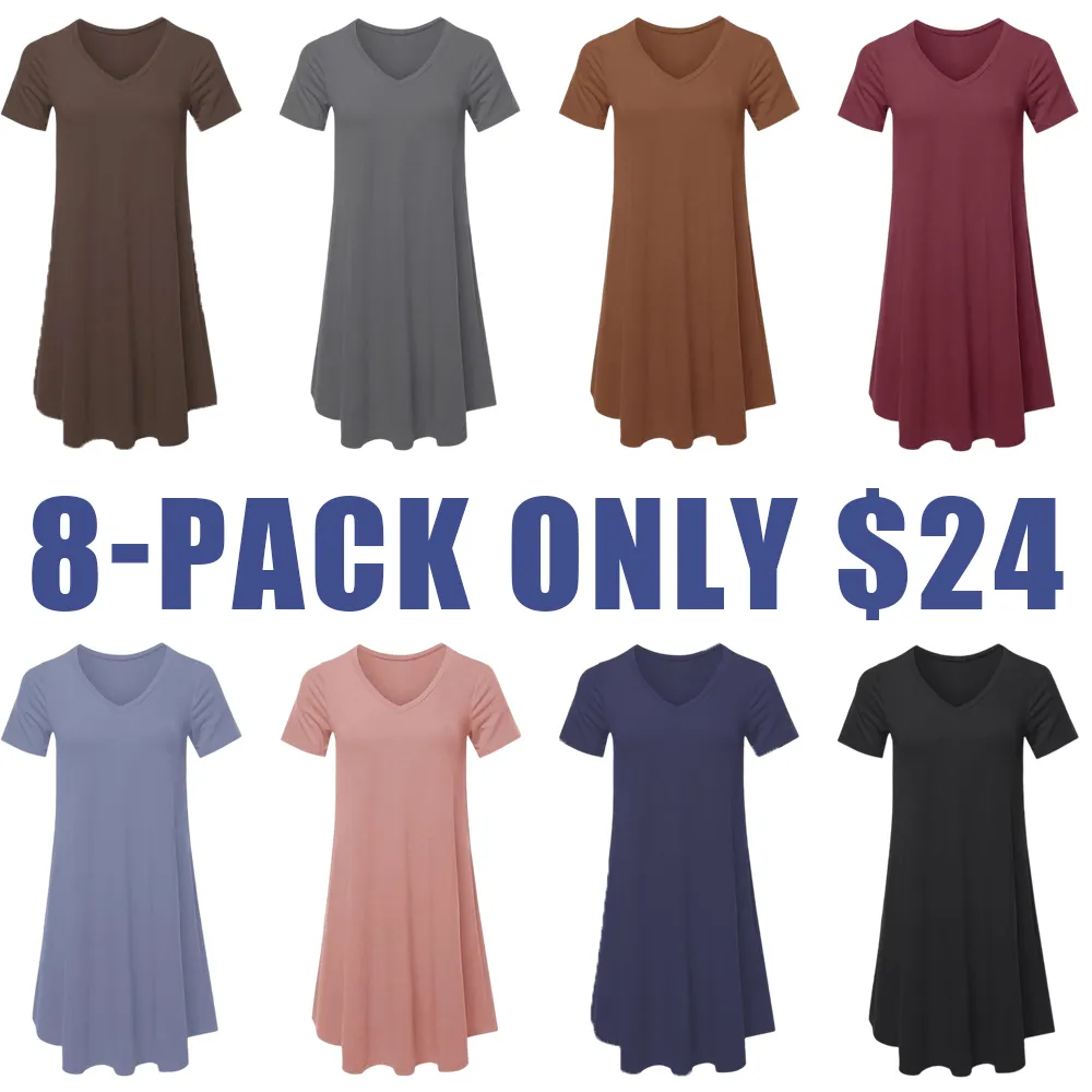 Women's Casual T-Shirt Dress with Pockets – Short Sleeve, Relaxed Fit