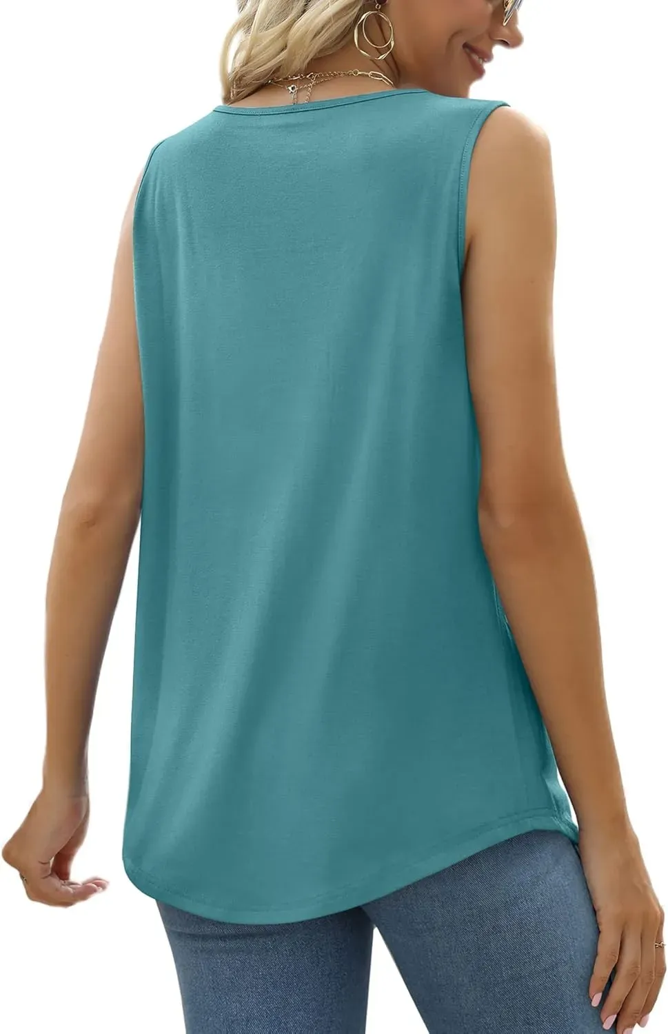 ✨Women's Loose Fit Pleated Scoop Neck Sleeveless Lace Tank Tops