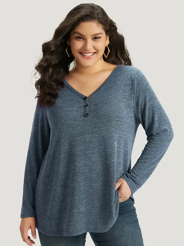 Heather Button Up Long Sleeve T-Shirt