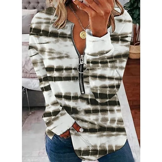 Women's Sweatshirt Pullover Active Vintage Streetwear Quarter Zip Print Black Yellow Red Floral Daily Sports V Neck Long Sleeve Without Lining Micro-elastic Fall & Winter